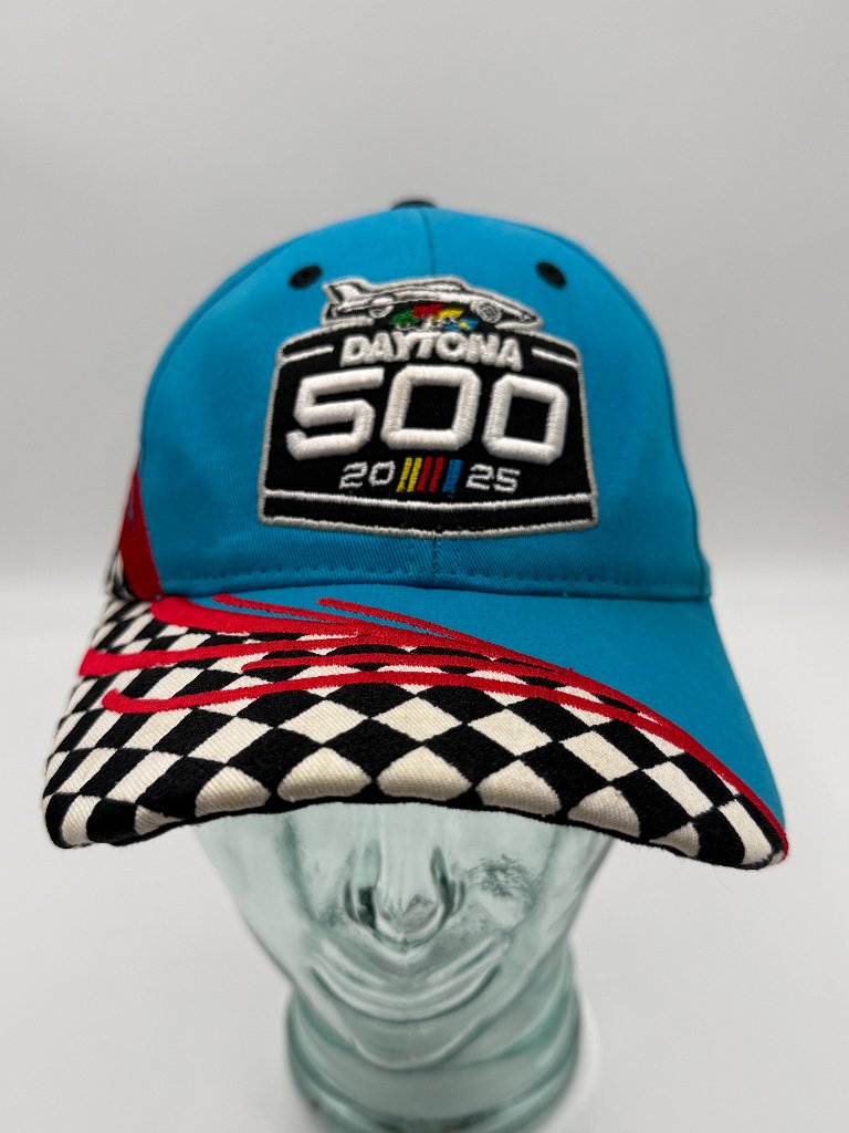 Nascar Daytona 500 2025 Hat Strapback One Size Blue Checkered Cap Racing Racecar